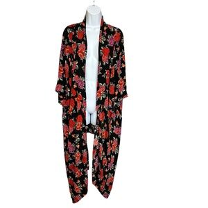 Patrons of Peace Red Pink Rose Floral Kimono Size M